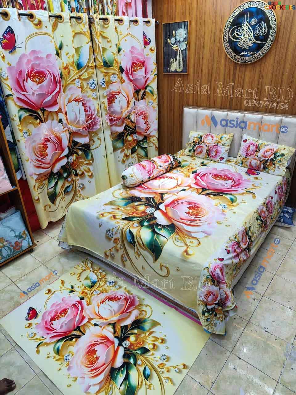 Premium 3D Print 7 Piece Bedsheet set ( 7pcs Bedroom Set)
